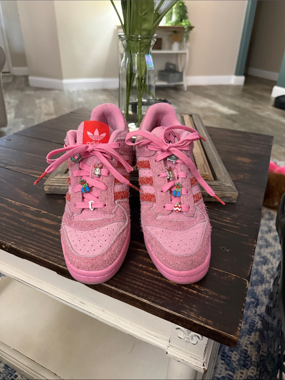 Adidas Pink Suede Low-Top Athletic Sneakers with Charm Lace Accents